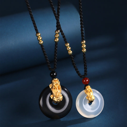 999 Silver Brave Troops White Agate Peace Buckle Necklace