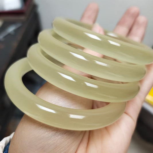 Ice-like Greenish White Jade Thin Round Bar Non-Hetian Suet Bracelet