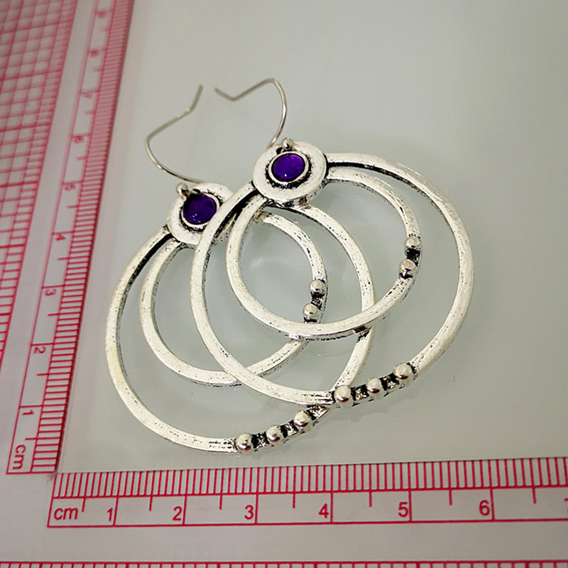 Amethyst Double Layer Big Circle Earrings European And American Plated Antique