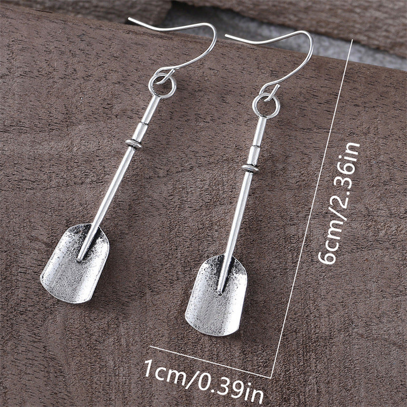 Retro Personalized Shovel Long Earrings Creative Ethnic Style Ancient Silver Alloy