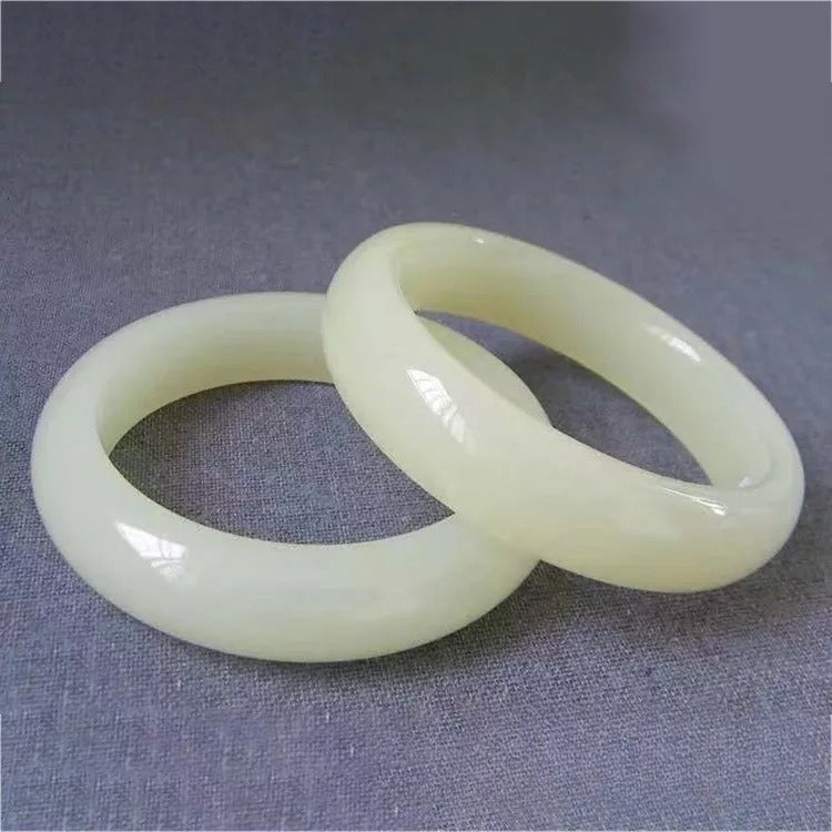 Ice-like Greenish White Jade Thin Round Bar Non-Hetian Suet Bracelet