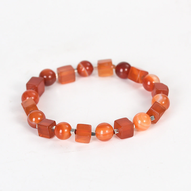 Crystal Stone Cut Cube Simple Handmade Stretch Golden Balls Bracelet