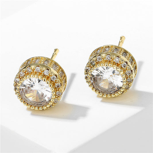 Women's Personality Diamond Stud Round Zircon Earrings