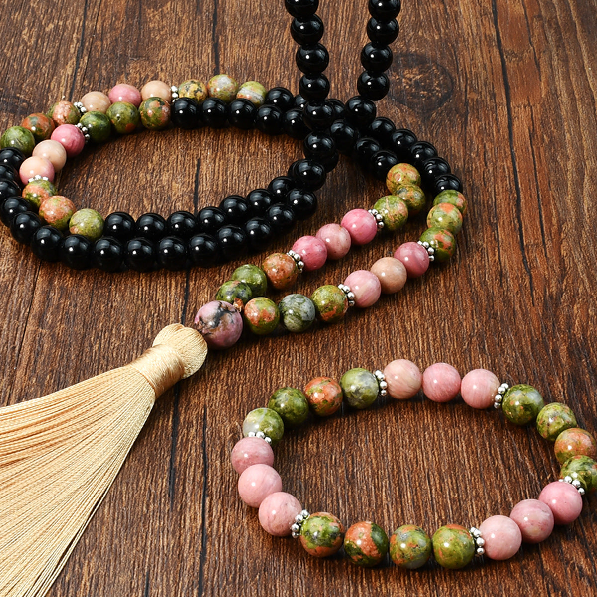 Unakite Prayer Beads 108 Natural Stone Mala Bracelet Suit