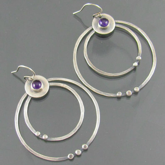 Amethyst Double Layer Big Circle Earrings European And American Plated Antique