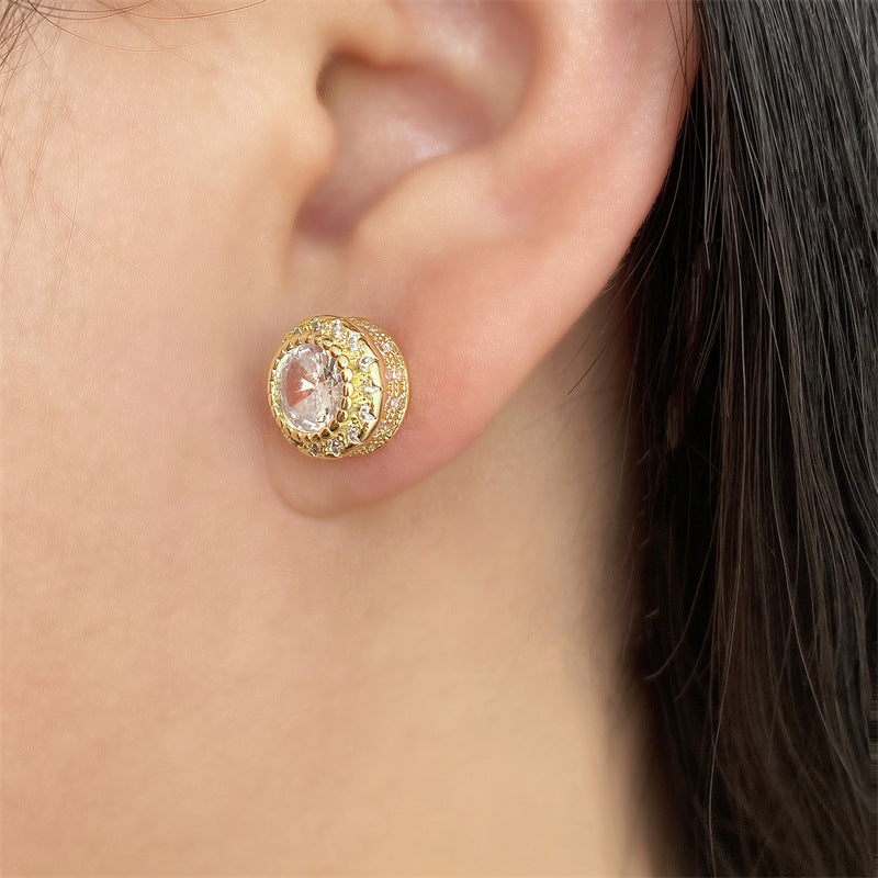 Women's Personality Diamond Stud Round Zircon Earrings