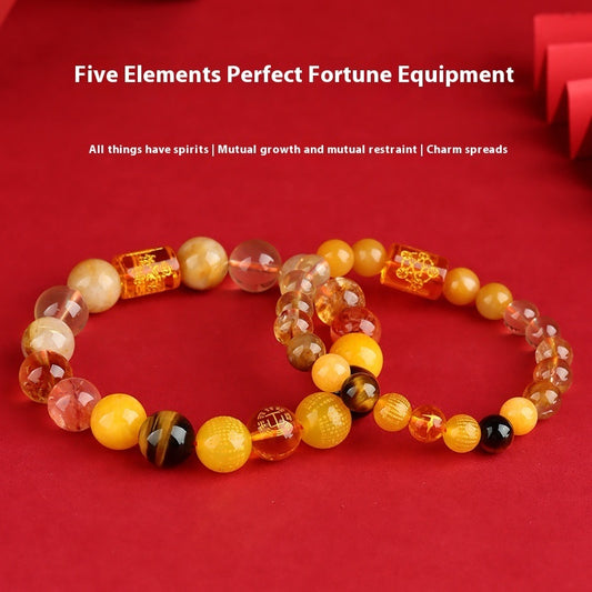 Five Elements Gold Wood Water Fire Soil Natural Crystal Bracelet