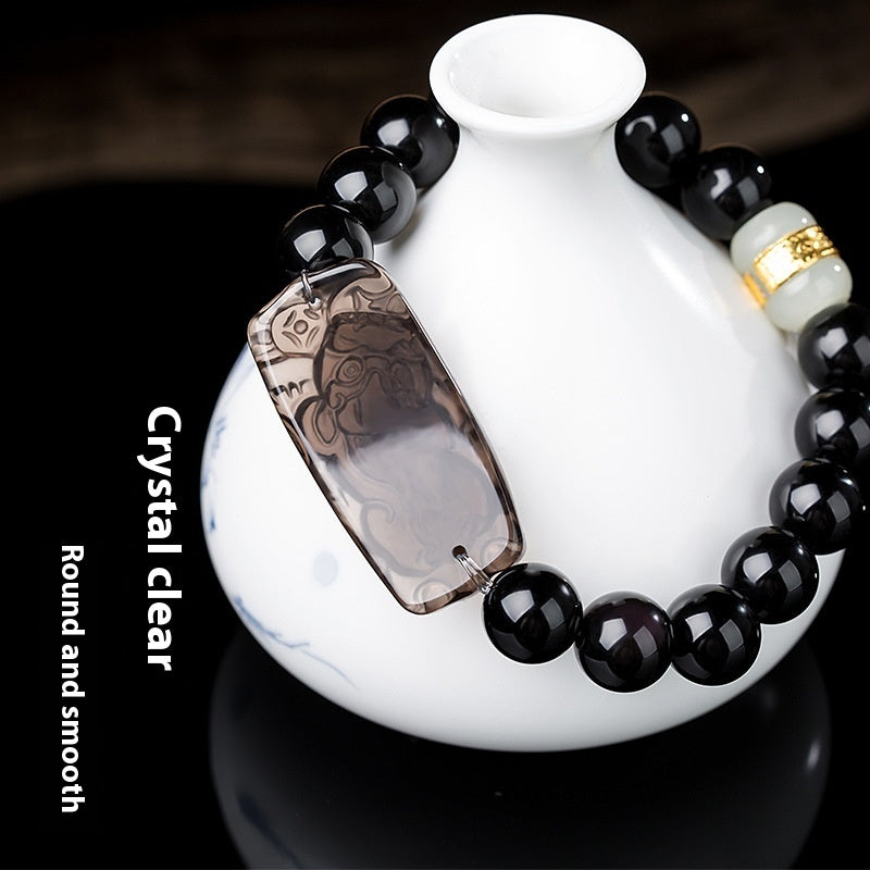 Gold Inlaid With Jade As Right As Rain Ice-like Natural Rainbow Eye Obsidian Bracelet