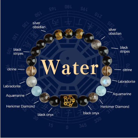 Five Elements Gold Wood Water Fire Soil Natural Crystal Bracelet