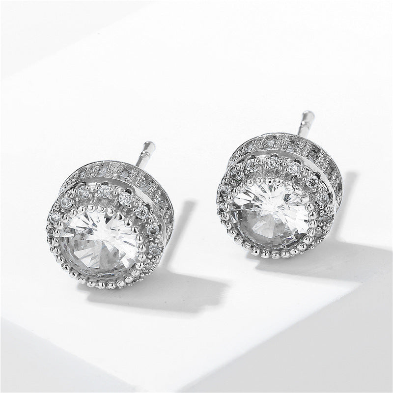 Women's Personality Diamond Stud Round Zircon Earrings