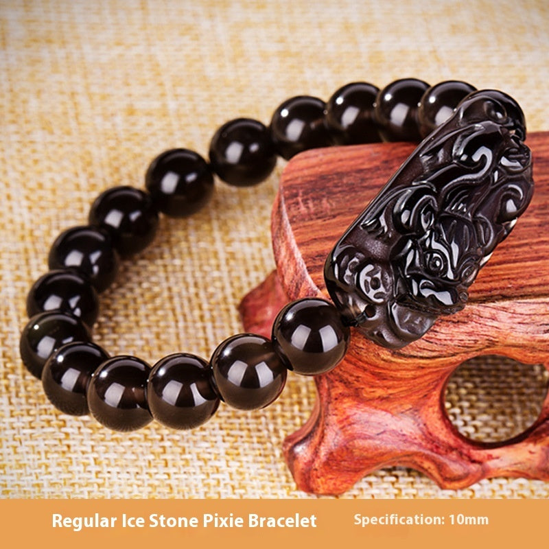 Gold Inlaid With Jade As Right As Rain Ice-like Natural Rainbow Eye Obsidian Bracelet