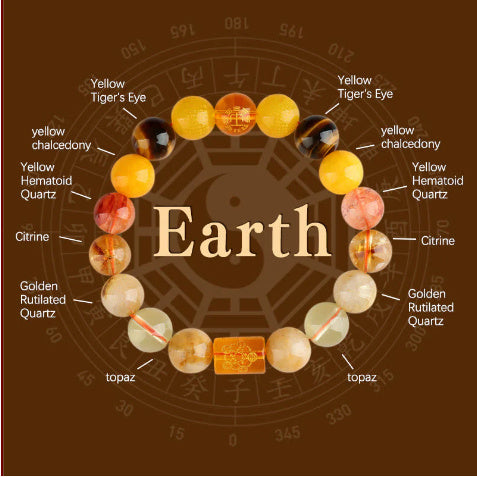 Five Elements Gold Wood Water Fire Soil Natural Crystal Bracelet