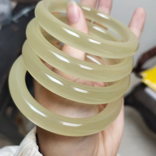 Ice-like Greenish White Jade Thin Round Bar Non-Hetian Suet Bracelet