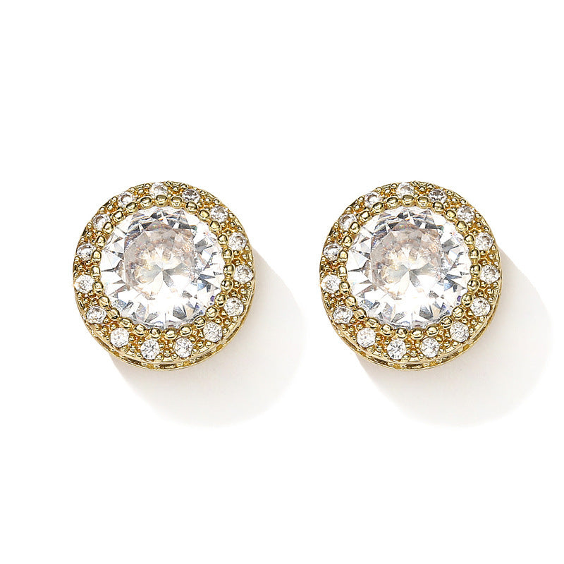 Women's Personality Diamond Stud Round Zircon Earrings