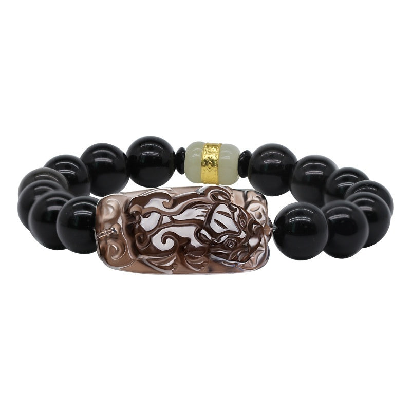 Gold Inlaid With Jade As Right As Rain Ice-like Natural Rainbow Eye Obsidian Bracelet