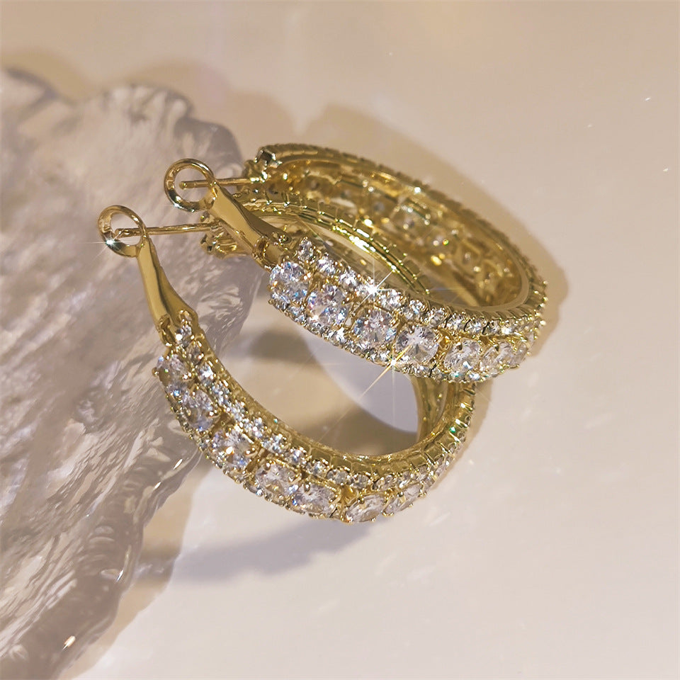 Women's Irregular Retro Inlaid Zirconium Thick C- Shaped Earrings