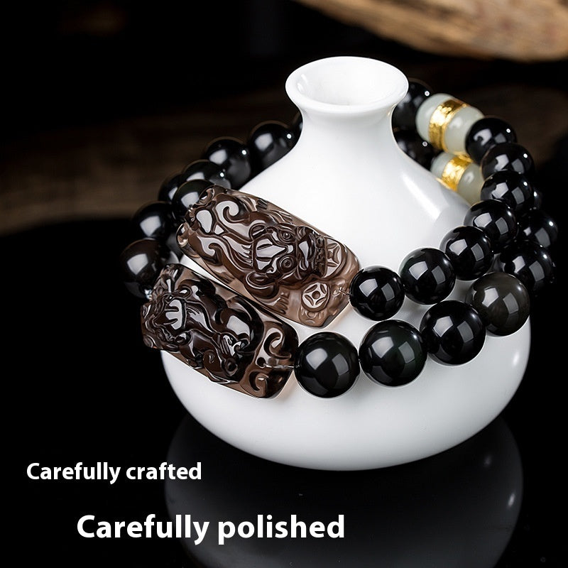 Gold Inlaid With Jade As Right As Rain Ice-like Natural Rainbow Eye Obsidian Bracelet