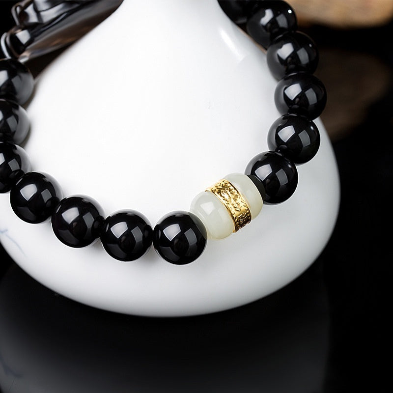 Gold Inlaid With Jade As Right As Rain Ice-like Natural Rainbow Eye Obsidian Bracelet