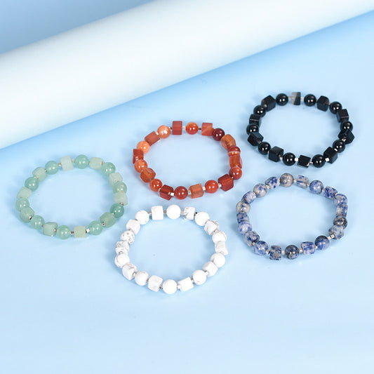 Crystal Stone Cut Cube Simple Handmade Stretch Golden Balls Bracelet