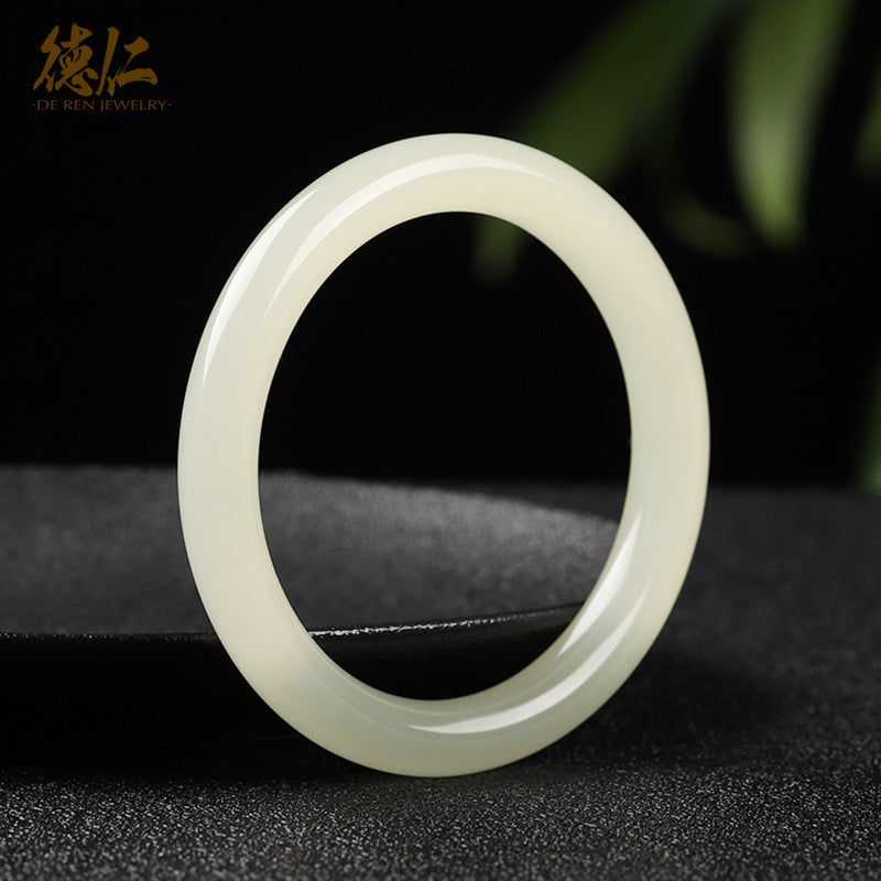 Ice-like Greenish White Jade Thin Round Bar Non-Hetian Suet Bracelet