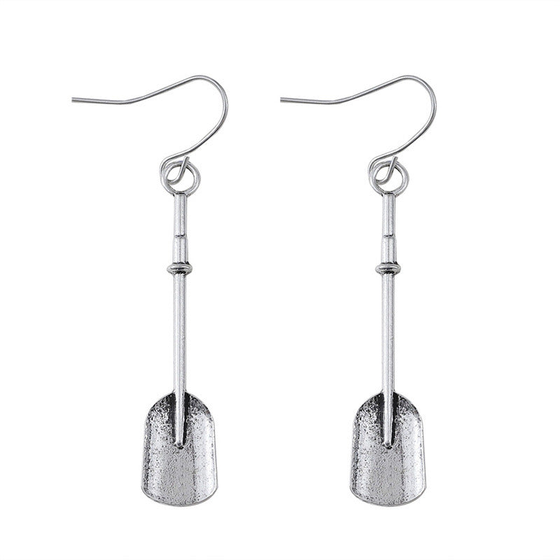 Retro Personalized Shovel Long Earrings Creative Ethnic Style Ancient Silver Alloy