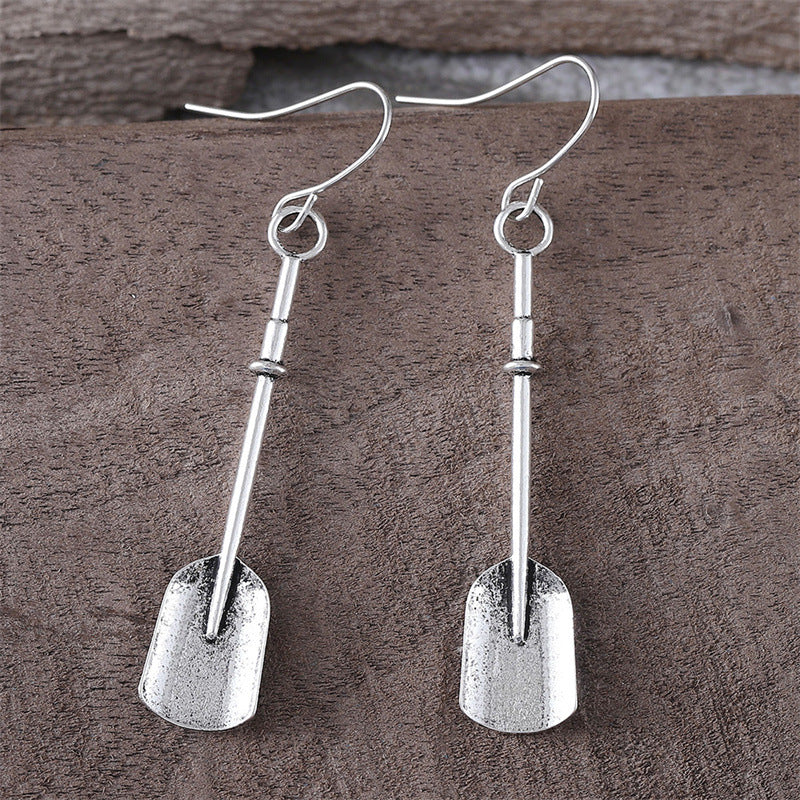 Retro Personalized Shovel Long Earrings Creative Ethnic Style Ancient Silver Alloy