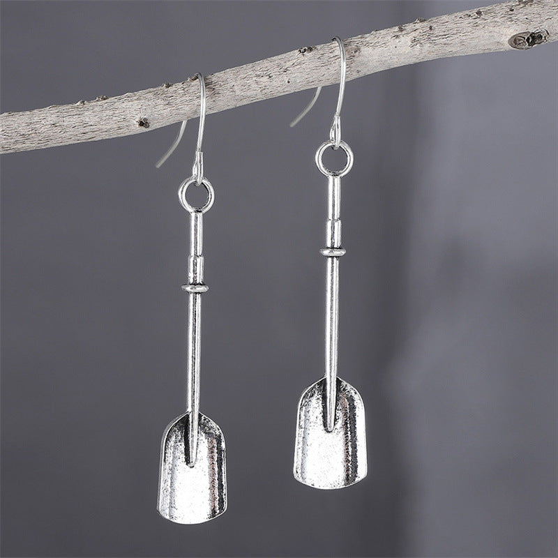 Retro Personalized Shovel Long Earrings Creative Ethnic Style Ancient Silver Alloy