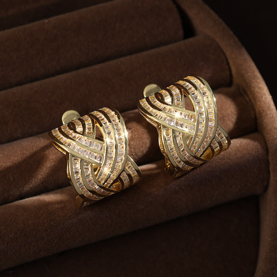 Women's Irregular Retro Inlaid Zirconium Thick C- Shaped Earrings