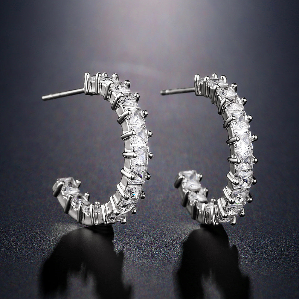 Women's Irregular Retro Inlaid Zirconium Thick C- Shaped Earrings