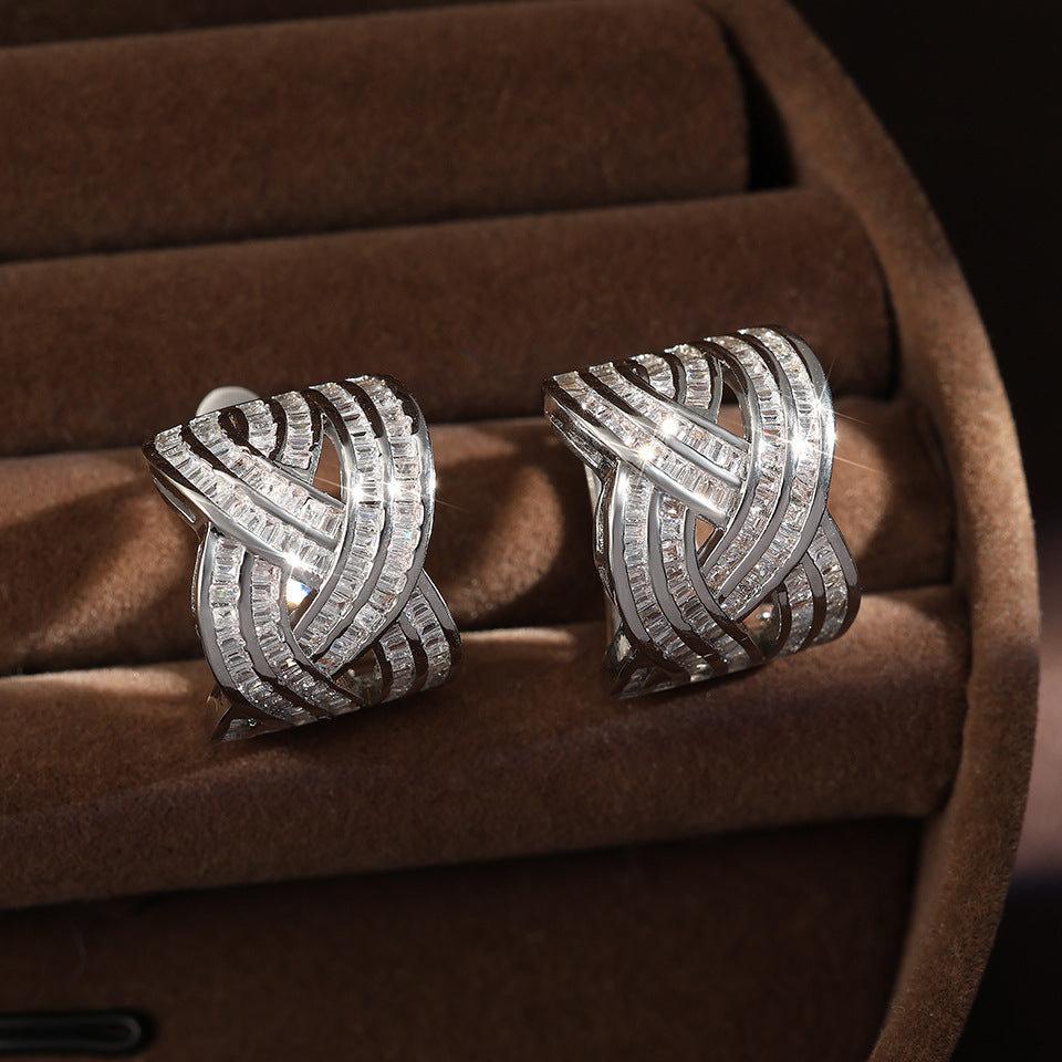 Women's Irregular Retro Inlaid Zirconium Thick C- Shaped Earrings