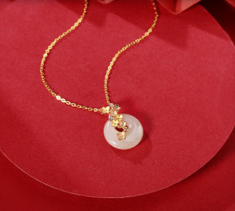 Laurel Safe Buckle Natural Hetian Jade Necklace