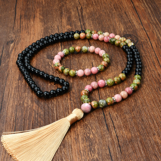 Unakite Prayer Beads 108 Natural Stone Mala Bracelet Suit