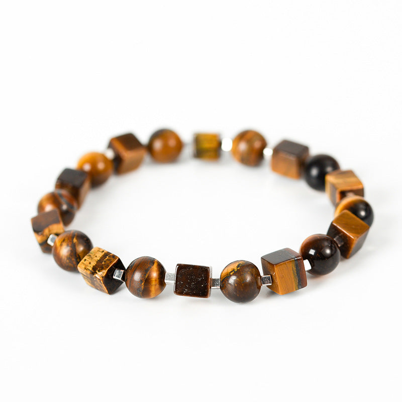 Crystal Stone Cut Cube Simple Handmade Stretch Golden Balls Bracelet