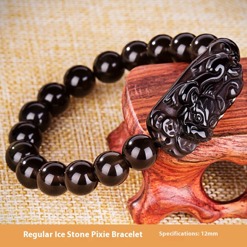 Gold Inlaid With Jade As Right As Rain Ice-like Natural Rainbow Eye Obsidian Bracelet